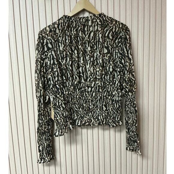 Halogen Beige & Black Animal Lines Long-Sleeve Blouse Size L - Picture 2 of 7